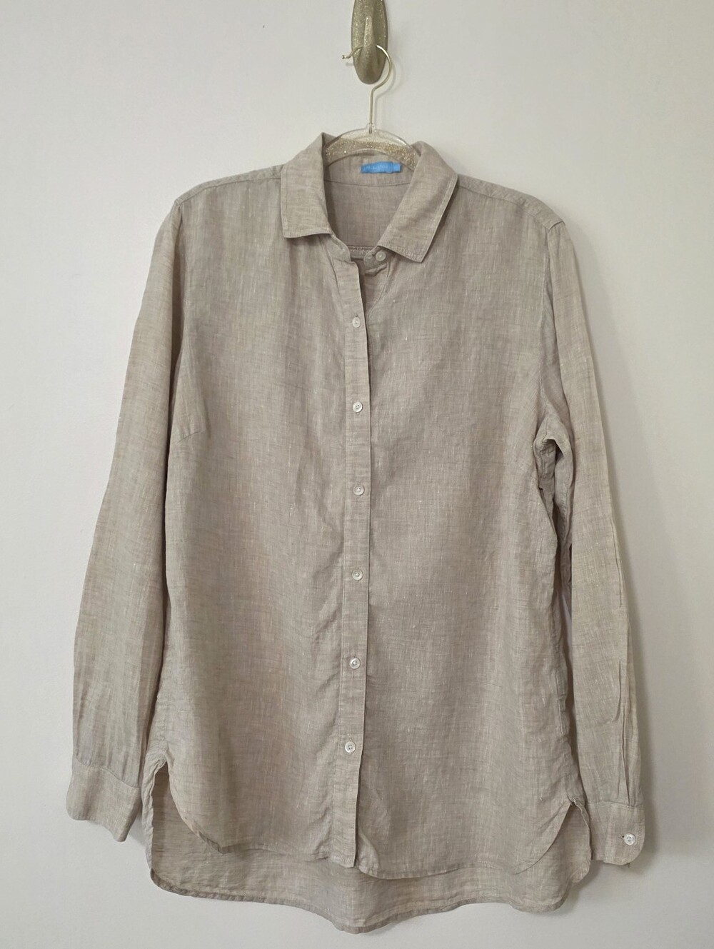 J McLaughlin 100% Linen Button Up Top Khaki Breathable Minimalist Organic Medium